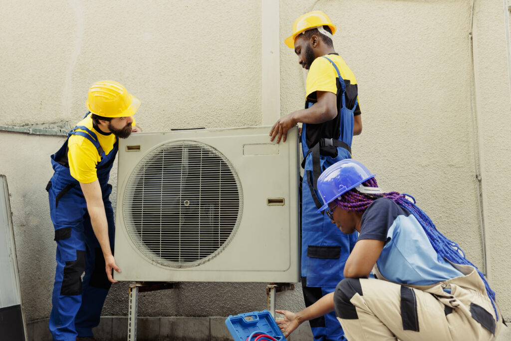 team replacing old air conditioner team replacing old air conditioner
